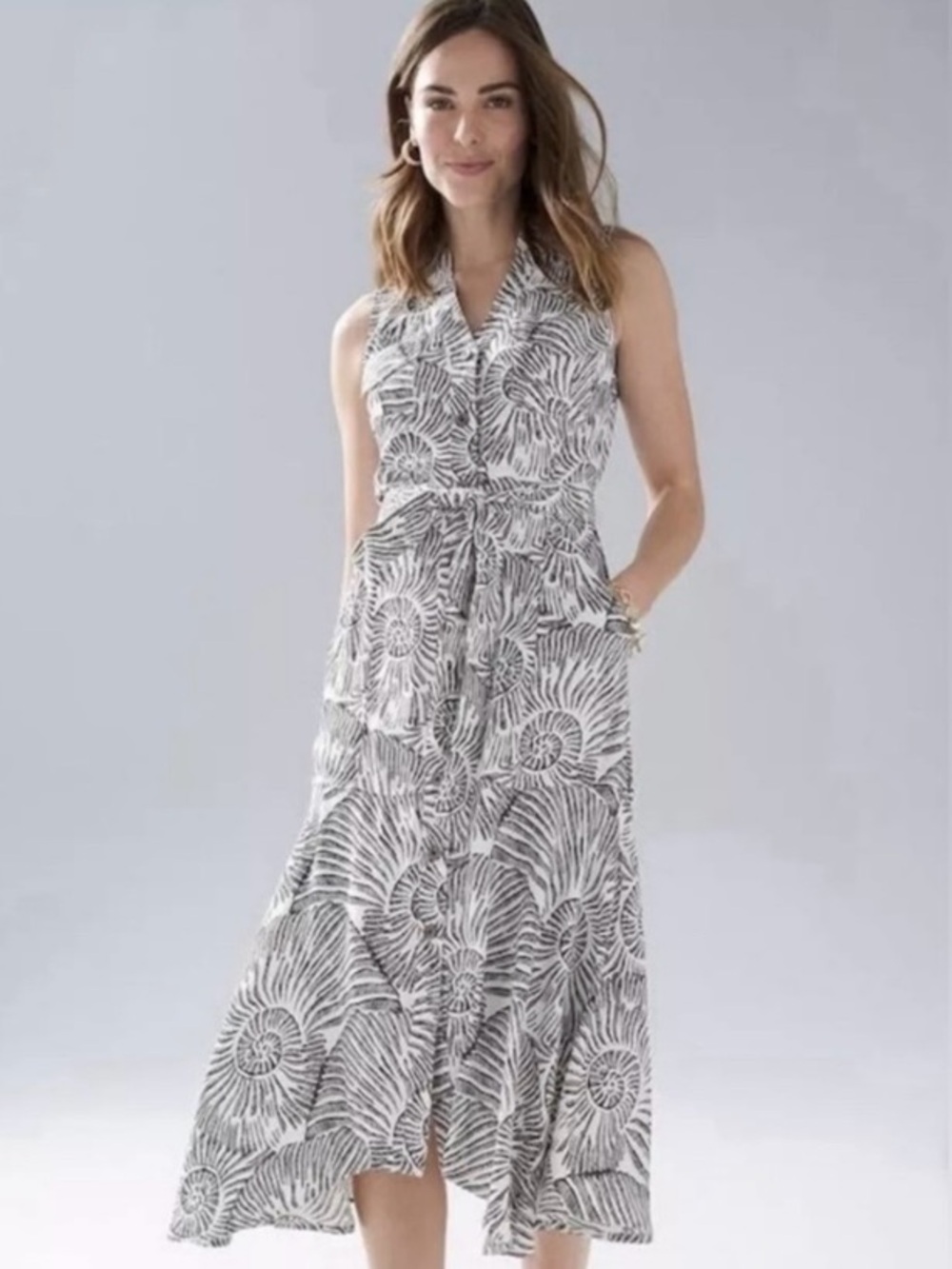 FLOWY Classy MIDI Shirtwaist Dress Fossil Print
